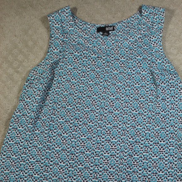 ana Size S Teal & Navy Printed Sleeveless Scooped Neck Lace Hem Top - Picture 1 of 6